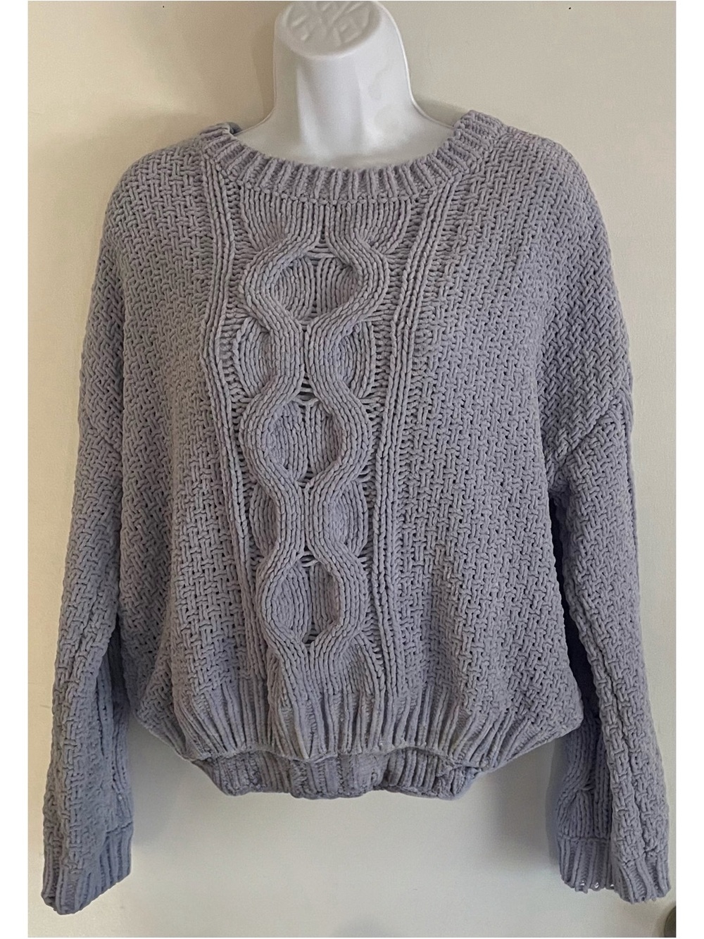 Garage Lavender Cable-Front Crewneck Sweater